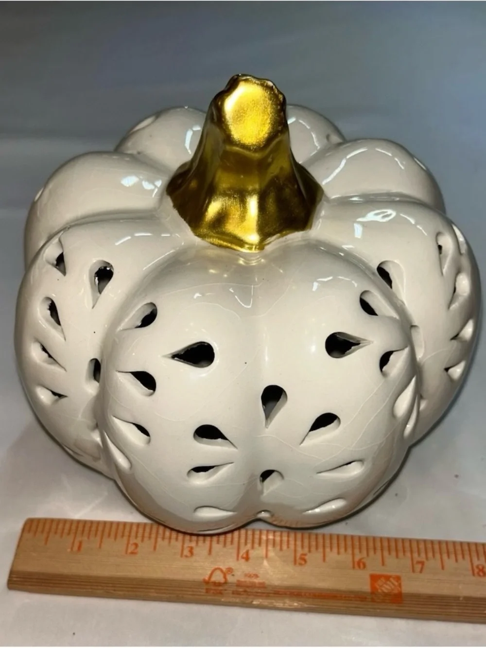 Carved / Pierced Ceramic Tabletop Pumpkin Décor.